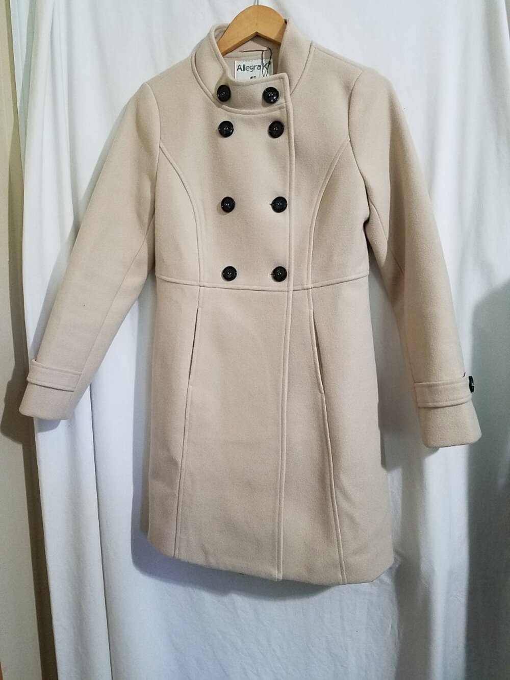 Allegra K Double Breasted Midi Coat Women's Small Cream White Stand Collar